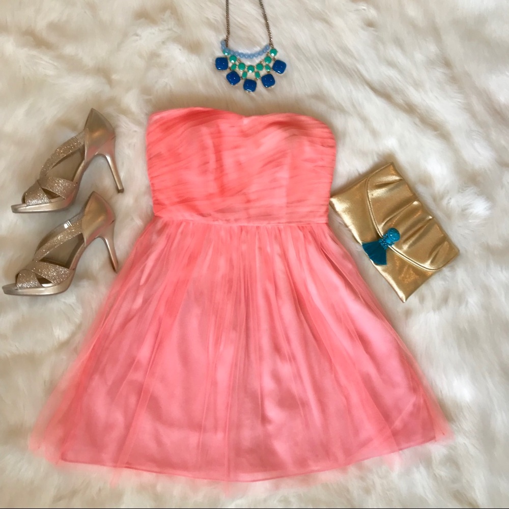J. Crew strapless Coral  tulle dress size 2